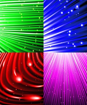 Set of Abstract luminous rays background.  illustration