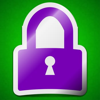 Lock icon sign. Symbol chic colored sticky label on green background.  illustration