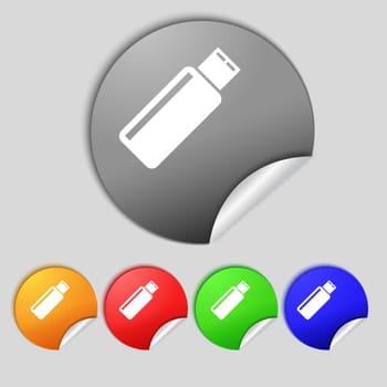 Usb sign icon. Usb flash drive stick symbol. Set colourful buttons.  illustration
