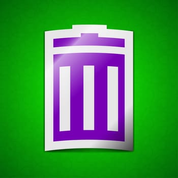 Recycle bin icon sign. Symbol chic colored sticky label on green background.  illustration