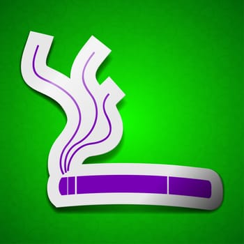 Smoking icon sign. Symbol chic colored sticky label on green background.  illustration