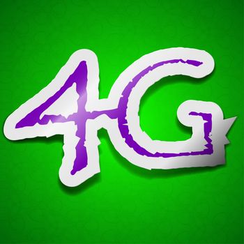 4G technology icon sign. Symbol chic colored sticky label on green background.  illustration