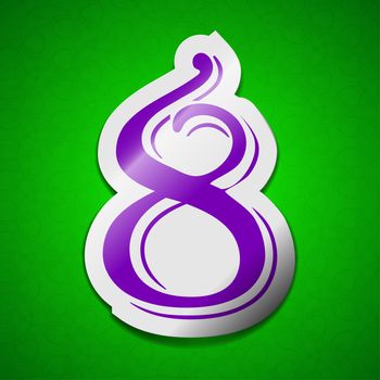 number Eight icon sign. Symbol chic colored sticky label on green background.  illustration