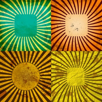 Sunburst Retro Textured Grunge Background Set. Vintage Rays.  illustration