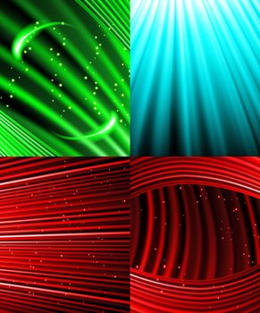 Set of Abstract luminous rays background.  illustration