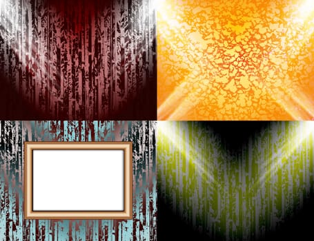 Set of Blank frame on a color wall lighting, abstract colored background with spotlights.  illustration