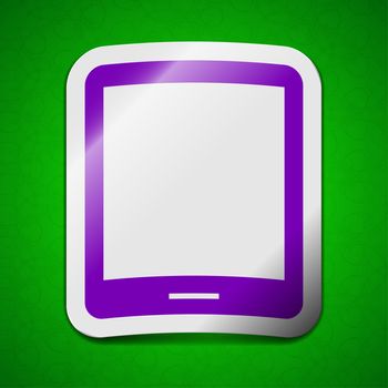 Tablet icon sign. Symbol chic colored sticky label on green background.  illustration