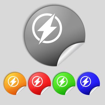 Photo flash sign icon. Lightning symbol. Set of colour buttons.  illustration