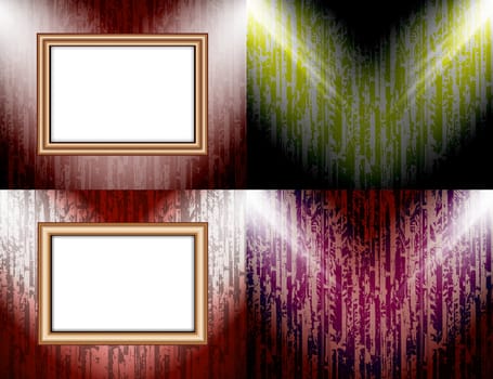 Set of Blank frame on a color wall lighting, abstract colored background with spotlights.  illustration