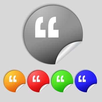 Quote sign icon. Quotation mark symbol. Double quotes at the end of words. Set colourful buttons  illustration