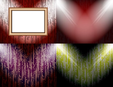 Set of Blank frame on a color wall lighting, abstract colored background with spotlights.  illustration