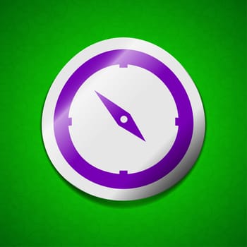 Compass icon sign. Symbol chic colored sticky label on green background.  illustration