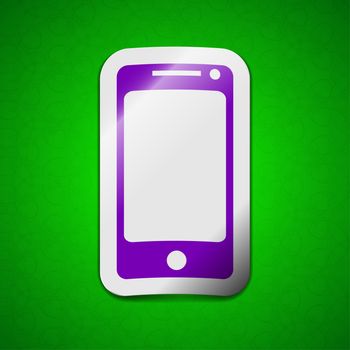 Mobile devices icon sign. Symbol chic colored sticky label on green background.  illustration