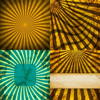 Sunburst Retro Textured Grunge Background Set. Vintage Rays.  illustration