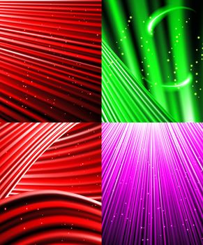 Set of Abstract luminous rays background.  illustration