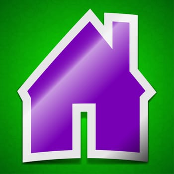 Home icon sign. Symbol chic colored sticky label on green background.  illustration