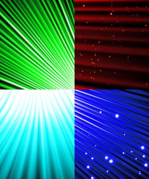 Set of Abstract luminous rays background.  illustration