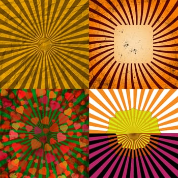 Sunburst Retro Textured Grunge Background Set. Vintage Rays.  illustration