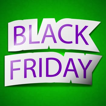 Black friday icon sign. Symbol chic colored sticky label on green background.  illustration