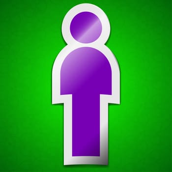 Human icon sign. Symbol chic colored sticky label on green background.  illustration