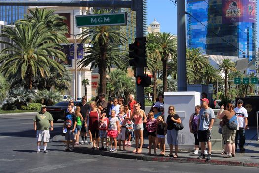Tourists and sightseers on the famous Strip in Las Vegas