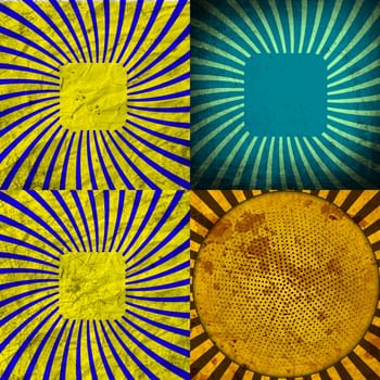 Sunburst Retro Textured Grunge Background Set. Vintage Rays.  illustration