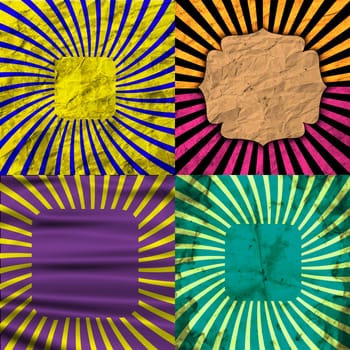 Sunburst Retro Textured Grunge Background Set. Vintage Rays.  illustration