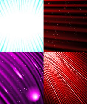 Set of Abstract luminous rays background.  illustration