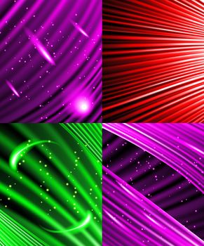 Set of Abstract luminous rays background.  illustration