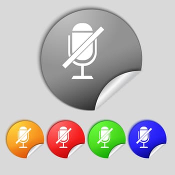 No Microphone sign icon. Speaker symbol. Set colourful buttons.  illustration