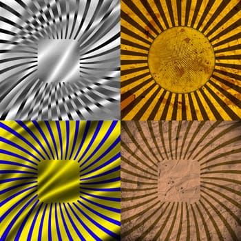 Sunburst Retro Textured Grunge Background Set. Vintage Rays.  illustration