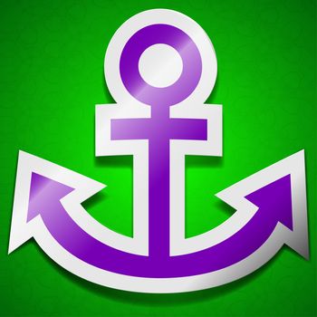 Anchor icon sign. Symbol chic colored sticky label on green background.  illustration