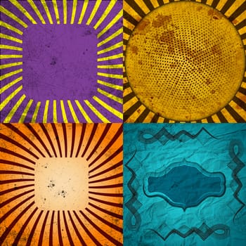 Sunburst Retro Textured Grunge Background Set. Vintage Rays.  illustration