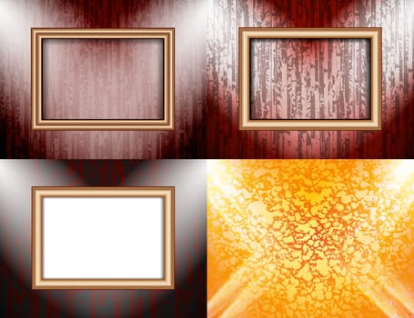 Set of Blank frame on a color wall lighting, abstract colored background with spotlights.  illustration