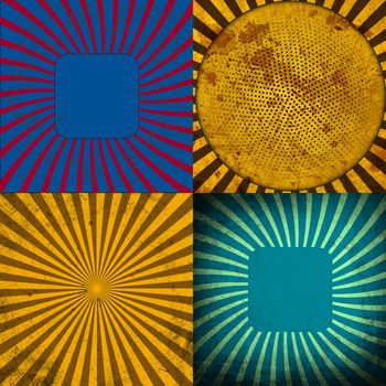 Sunburst Retro Textured Grunge Background Set. Vintage Rays.  illustration