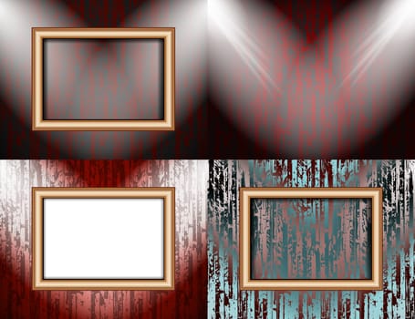 Set of Blank frame on a color wall lighting, abstract colored background with spotlights.  illustration