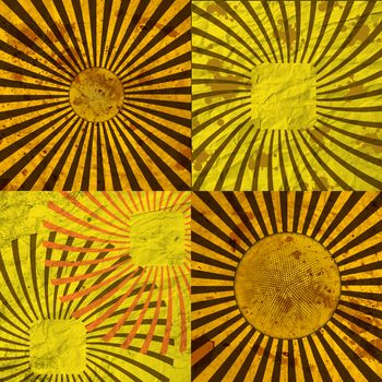 Sunburst Retro Textured Grunge Background Set. Vintage Rays.  illustration