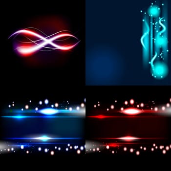 Set  of colorful  abstract background with blurred magic neon light curved lines.  illustration