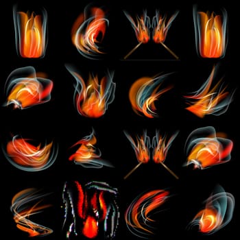 Set of Burn flame fire. abstract background.  illustration