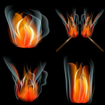 Set of Burn flame fire. abstract background.  illustration