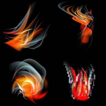 Set of Burn flame fire. abstract background.  illustration