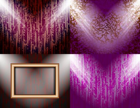 Set of Background with frames and spotlights.  illustration