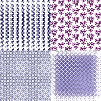 4 Geometric patterns, tiling. Set of  abstract vintage backgrounds.  illustration