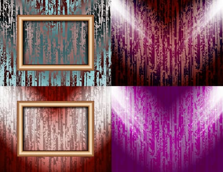 Set of colorful abstract backgrounds and frames for text or photos illuminated by searchlights.  illustration