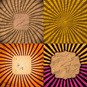 set of Old vintage paper template texture or background with rays pattern.  illustration