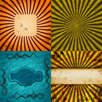 set of Old vintage paper template texture or background with rays pattern.  illustration