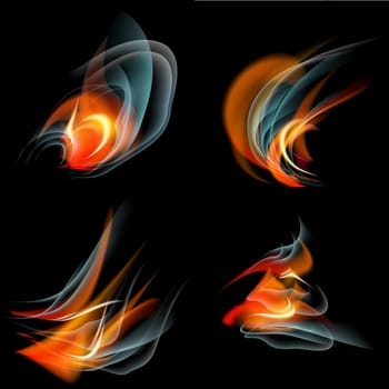 Set of Burn flame fire. abstract background.  illustration