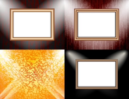 Set of colorful abstract backgrounds and frames for text or photos illuminated by searchlights.  illustration