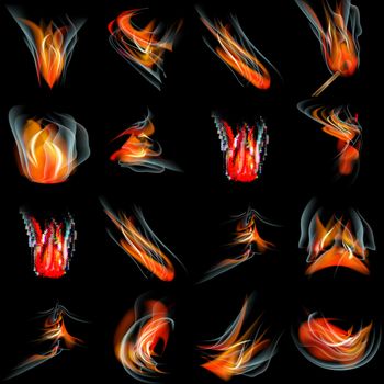 Set of Burn flame fire. abstract background.  illustration