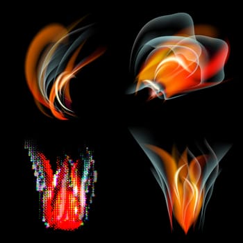 Set of Burn flame fire. abstract background.  illustration